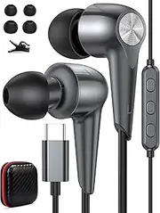 USB C Earbuds Headphones with Microphone for Samsung Galaxy S24 Ultra S23 FE S22 S21 Z Flip Fold 5, USB Type C Wired in-Ear Noise Canceling Sport Headset for iPhone 15 Pro Max iPad Oneplus Pixel 8 7 6