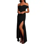 Women's Black Dress Prom Dress Party Dress Ruched Split Off Shoulder Short Sleeve Winter Dress Wedding Guest Formal Black White Spring Fall