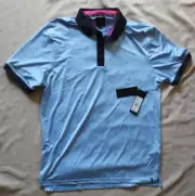 Kenneth Cole Mens Golf Pattern Lightweight Blue Polo Shirt Wicking UPF 50+ Sz L