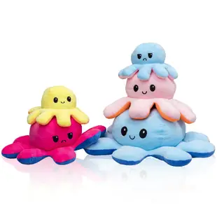 雙面章魚娃娃 章魚娃娃 翻面章魚 章魚娃娃 雙面表情 交換禮物 章魚玩偶 絨毛玩具 填充玩具 雙面翻轉
