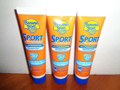 LOT of 3 BANANA BOAT SPF 30 SUNSCREEN LOTION SPORT POWERSTAY 1 oz TRAVEL SIZE