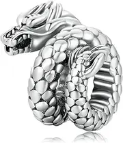 [Teleye] Vintage Dragon Charm 925 Sterling Silver Charm Fits For Pandora Bracelet Necklace, Sterling Silver, Created Cubic Zirconia