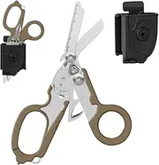 Emergency Shears with Strap Cutter and Glass Breaker Stainless Steel Foldable Scissors Pliers, Outdoor Camping Rescue Scissors Tools … (Brown)