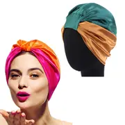 Stain Silk Hair Wrap Elastic Turban Bonnet Hat Night Sleep Cap for Women-Green