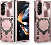 Compatible with Samsung Galaxy Z Fold5 Cover,Compatible with Samsung Galaxy Z Fold5 5G SM-F946 Car Mount Magnetic Stand Slide Lens 2 in 1 Case Pink