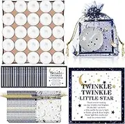 50 Sets Baby Shower Candle Favors 50 Pcs Tea Light Candles for Guests with 50 Moon Star Organza Bags and 50 Little Star Thank You Tags Party Favors for Baby Gender Reveal(Dark Blue)