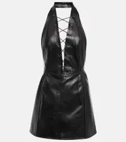 [Petar Petrov] Petar Petrov Atkins V-neck leather mini dress AU 14 black