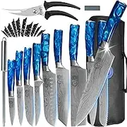 XYJ Professional Japanese Chef's Knife Set with Carrying Bag, Scissors, Sharpener, Honing Rod, Edge Guards - Complete Culinary Kitchen Tools