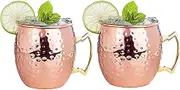 16oz Moscow Mule Copper Mugs Set of 2,Hammered Copper Cups for Cold Drinks, Beer, Wine,Bar, Party
