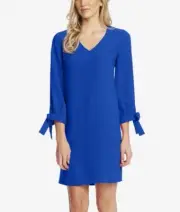 New! $129 CeCe Women's Tie Cuff 3/4-Sleeve V-Neck Shift Dress Blue Size 4
