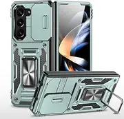 Compatible with Samsung Galaxy Z Fold6, Heavy Duty Shockproof PC Case with Slide Camera Lens Cover Magnetic Kickstand Cover Case for Samsung Galaxy Z Fold6-Green