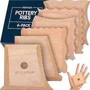 Byllstore Pottery Ribs & Trimming Tools | 2 Foot Shaper Tools | 4 Clay Texture Ribs | Solid Beech Wood | Several Pack Options (6-Pack)