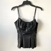 ASOS Design Faux Leather Seamed Peplum Cami Top Black 4