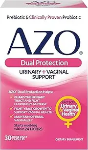 AZO Dual Protection | Urinary + Vaginal Support* | Prebiotic Plus Clinically Proven Women’s Probiotic | Starts Working Within 24 Hours | 30 Count, Multi