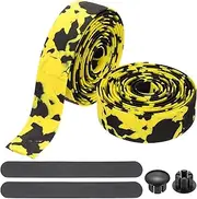 uxcell Bike Handlebar Tape, 2 Rolls 6.6 Feet Bike Grip Tape EVA Foam Cycling Handle Wraps Comfortable Non-Slip Shock Bicycle Wrap with End Plugs for Road Bike, Black-Yellow