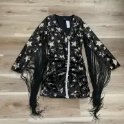 Nasty Gal Star Sequin Plunge Neck Fringe Dress 6 NEW