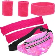 [DEARMAMY] 1set Retro Sports Accessories Set Neon Headband Leg Warmers Wristbands Fanny Pack for Yoga Running and Dance Stylish Women Outfit Add