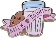 [Pinstant] Milk and Cookies Love Glass Childhood Snack Cute Kawaii Dessert Chocolate Chip Cookie 1.25" Enamel Pin Badge, 1.25 Inches, Enamel, enamel