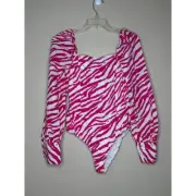 Zara NWT Bodysuit Pink Animal Print Zebra Puff Sleeve Size S Mob Wife Blogger