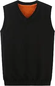 [SWJGLITTR] Men's V Neck Thick Sweater Vest Knitted Solid Sleeveless Pullover Vests Wool Blended Knit Vest Sweater, Black, Medium