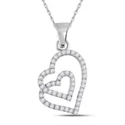14k White Gold Round Diamond Double Heart Pendant 1/4 Cttw