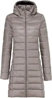 [UIOKLMJH] Ladies Long Warm Down Coat With Portable Storage Bag Womens Ultra Light Down Jacket Women's Overcoats Hat Detachable