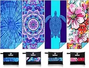 4 Pack Lightweight Thin Beach Towel Oversized 71"x32" Big Extra Large Microfiber Sand Free Towels for Adult Quick Dry Travel Camping Beach Accessories Vacation Gift Turtle Tie Dye Mandala Flower