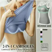 AU Women Tank Tops Adjustable Strap Camisole with Built in Padded Bra Vest Cami