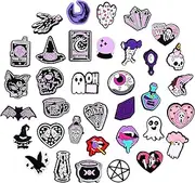 [Crazzartmon] 25, 36pcs Horror Shoe Charms for Women, Halloween Witch Goth Shoe Decorations Charms Black Magic Pink Purple Accessories for Clogs Sandals Shoes, Birthday Gifts Party Favors Adults