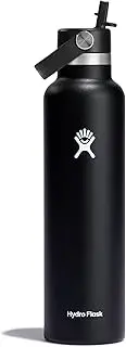Hydro Flask 24 oz Standard Mouth Water Bottle with Flex Cap or Flex Straw, Black (S24FS001)