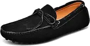[PLGMAUYT] Men's Loafers Shoes Deck Shoes 1-Eye Genuine Leather Stitching Details Suede Vamp Slip Resistant Flexible Lightweight Prom Slip-on(Black,7.5 UK)