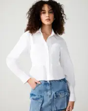 NWT Steve Madden Marisol White Button Down White Peplum Top 100% Cotton $68