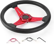 Universal Racing Steering Wheel, 14in/350mm Racing Car Drifting Steering Wheel, Aluminum Alloy PU Replacement Universal Modified Accessory for Racing/Car Sim Driving/JDM Sports (Red)