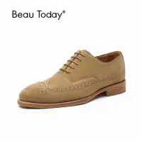 在飛比找Yahoo!奇摩拍賣優惠-BeauToday商務正裝皮鞋男士反絨牛津鞋布洛克雕花真皮復