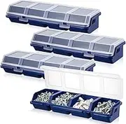 GUDAJIN 4 Pieces Locking Screw Organizer and Storage Box, Stackable Box with Lid, Plastic Divider Storage Box, Bolt Organizer with Compartments for Garage Tools Nails Small Parts Organization