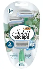 BIC Soleil Escape Disposable Razors ,Jasmine & Eucalyptus Handles, 5 Blade, 2 Ct