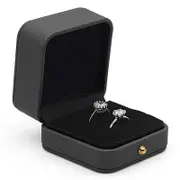 Catzon Engagement Ring Box Square Leather Velvet Ring Bearer Box Double Slot for Proposal and Wedding-Gray