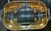 Floral Gold Gilt Glass Serving Tray 10-1/4" x 7" x 1-1/2"