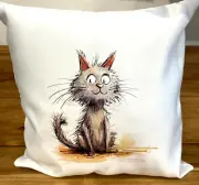 Fun Cute Scruffy Cat Cushion Removable Cover & Insert Throw Pillow 40x40 approx