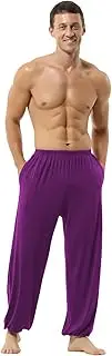 [HOEREV] Brand Men's Super Soft Modal Spandex Harem Yoga Pilates Trousers Purple