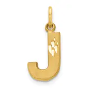14K Yellow Gold 14Ky Satin Diamond-Cut Letter J Initial Charm