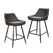 Set Of 2 Giannis Eco Leather Kitchen Counter Bar Stool Metal Legs - Black