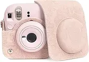 TYUANDOUER Protective Case for Fujifilm Instax Mini 12 Instant Camera, PU Leather Carry Case for Fuji Instax Mini 12 - Fuji Mini 12 Bag Cover with Strap - Embossed Pattern Light Pink