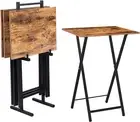 Folding TV Tray Tables, Set of 4 TV Trays with Storage Rack, Industrial Side Tab