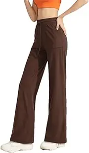 [Generic] Women's Pocket Straight Leg Pants, High Waist Sports Fitness Pants, Loose and Slim Pants B XL