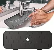 Kitchen Sink Splash Guard, 15" x 6" Silicone Sink Splash Faucet Handle Drip Catcher Tray, Longer Silicone Sink Mat for Kitchen & Bathroom, Kitchen Organizer (Black)