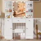 Makeup Desk Mirror Desk with Storage Vanity Table LED Light Dressing Table White