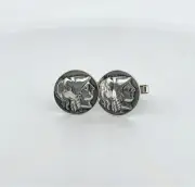 Sterling Silver 925 Ancient Greek Athena Coin Cufflinks, Round, Men's