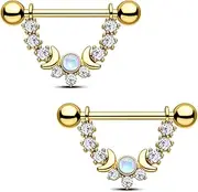 [CM Crareesi Mania] Moon Phase Nipple Bars Gold Silver Nipple Piercing Jewellery Stainless Steel 14G Nipple Rings for Women Men