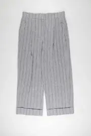 Brunello Cucinelli Womens 100% Linen Light Grey & Blue Pin Striped Cuffed Pant